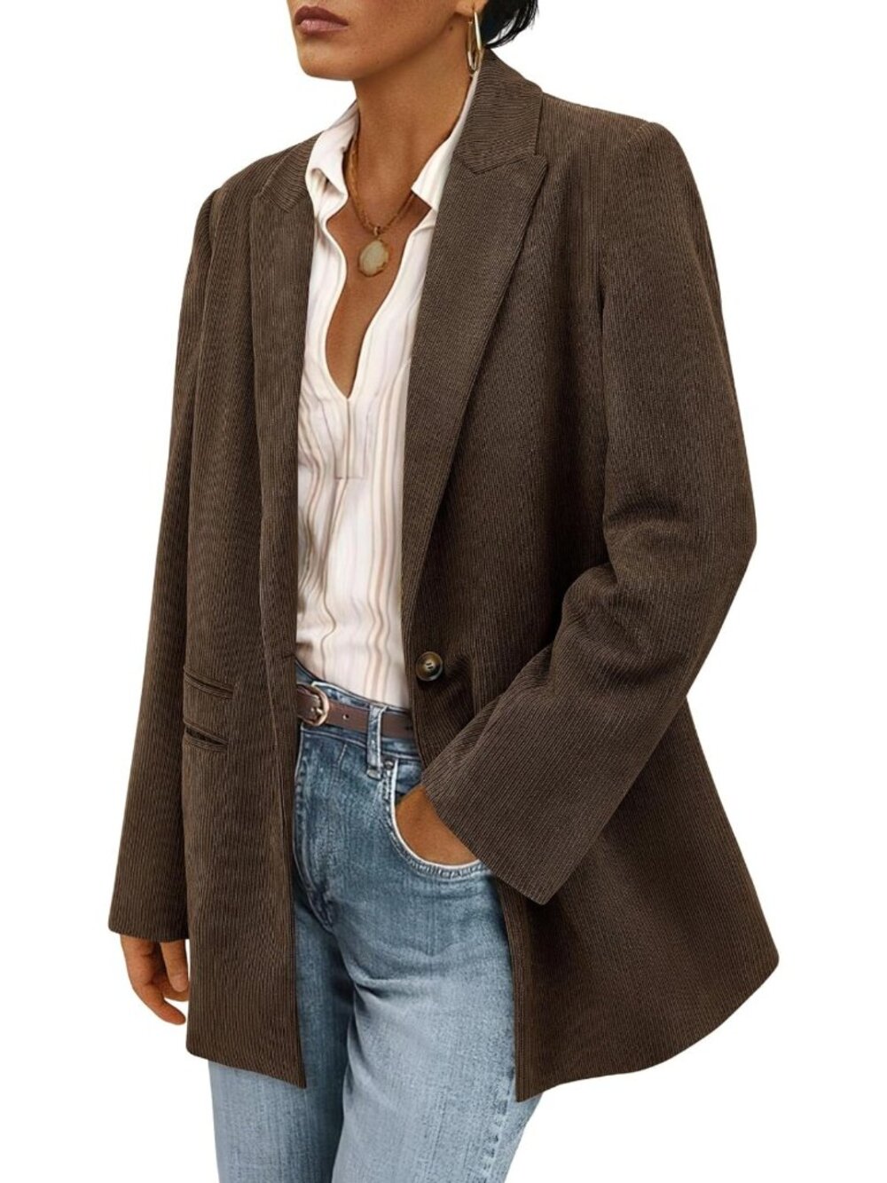 Chic Women's Winter Corduroy Blazer Jacket - Stylish Layering Essential